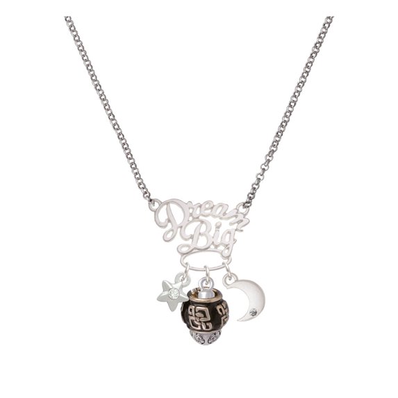 Delight Jewelry Silvertone Chinese Pattern on Black Spinners Silvertone Dream Big Pendant Necklace, 25"