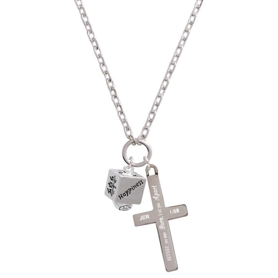 Delight Jewelry Silvertone Chinese Symbol Happiness Square Spinner I Set You Apart Engraved Cross Zoey Necklace, 28"