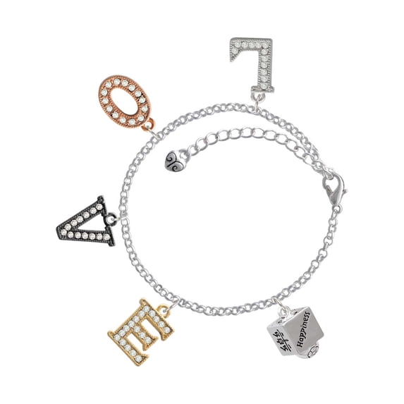 Delight Jewelry Silvertone Chinese Symbol Happiness Square Spinner Multi-Colored Crystal Love Charm Bracelet