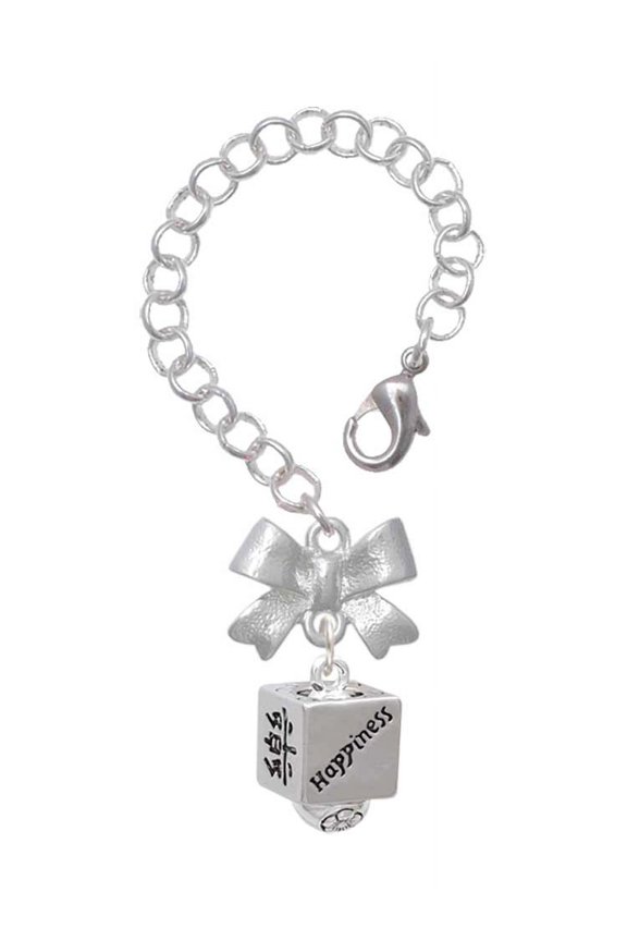 Silvertone Chinese Symbol Happiness Square Spinner - Silvertone Bow Charm Accessory for Tumblers and Thermal Cups