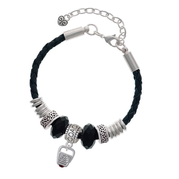 Delight Jewelry Silvertone Chinese Take Out Box with Crystal Coach Celtic Knot Leather Bead Bracelet, 7"+2" Extender