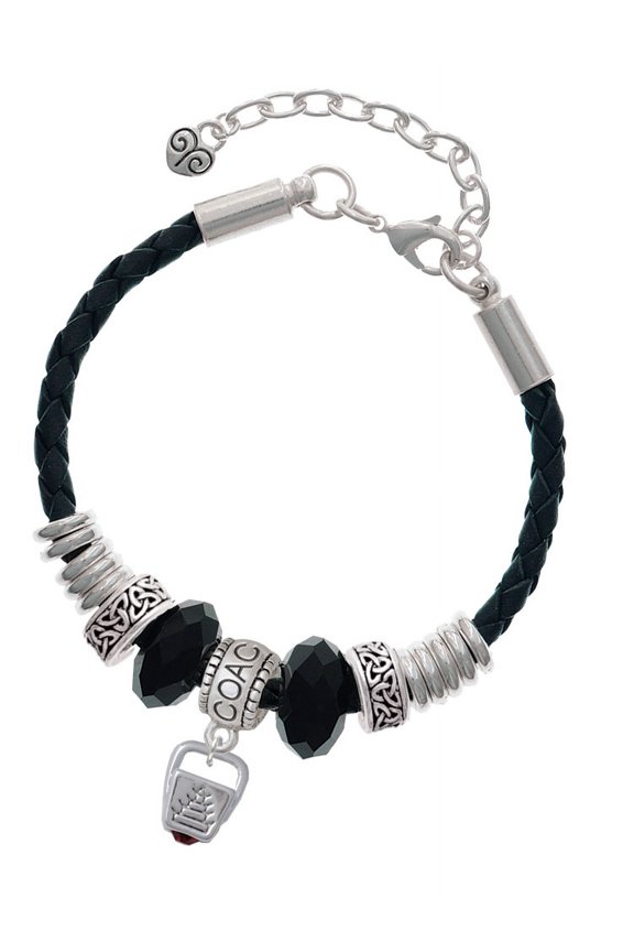 Silvertone Chinese Take Out Box with Crystal Coach Celtic Knot Leather Bead Bracelet, 7"+2" Extender