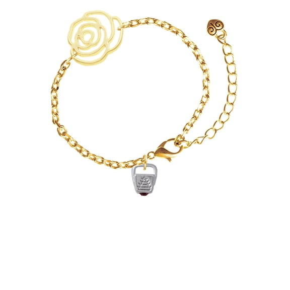 Delight Jewelry Silvertone Chinese Take Out Box with Crystal Gold-tone Flower Link Chain Bracelet, 6.75"+2" Extender