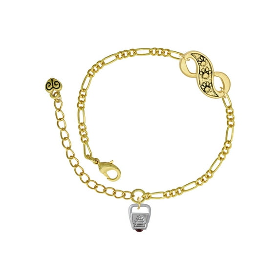 Delight Jewelry Silvertone Chinese Take Out Box with Crystal Gold-tone Paw Infinity Link Chain Bracelet, 6"+2" Extender