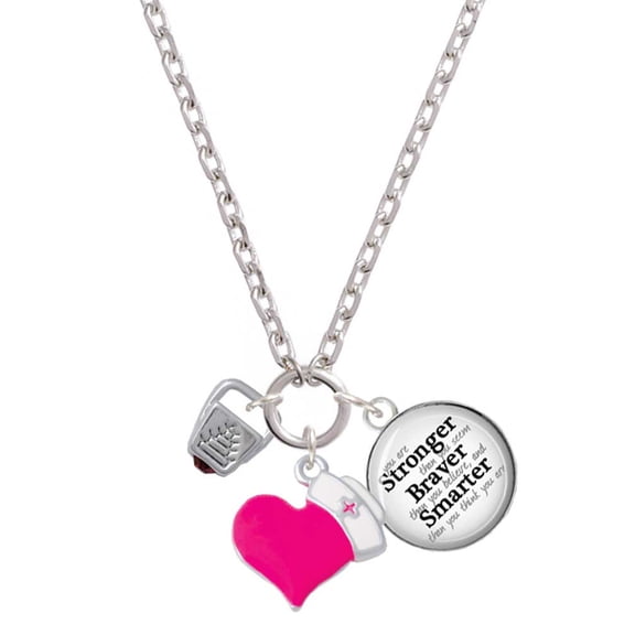 Delight Jewelry Silvertone Chinese Take Out Box with Crystal - Hot Pink Heart Nurse Strong Zoe Necklace