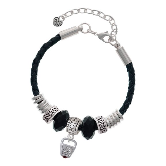 Delight Jewelry Silvertone Chinese Take Out Box with Crystal Mother Celtic Knot Leather Bead Bracelet, 7"+2" Extender