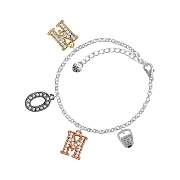 Delight Jewelry Silvertone Chinese Take Out Box with Crystal Multi-Colored Crystal Mom Charm Bracelet