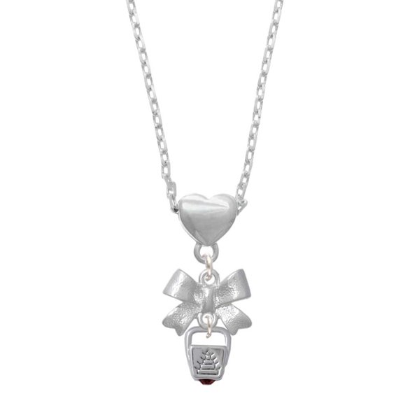 Delight Jewelry Silvertone Chinese Take Out Box with Crystal Silver tone Bow Heart Necklace