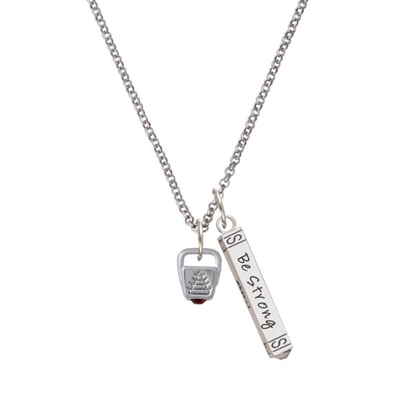 Delight Jewelry Silvertone Chinese Take Out Box with Crystal Silvertone Be Strong and Courageous Bar Charm Necklace, 23"