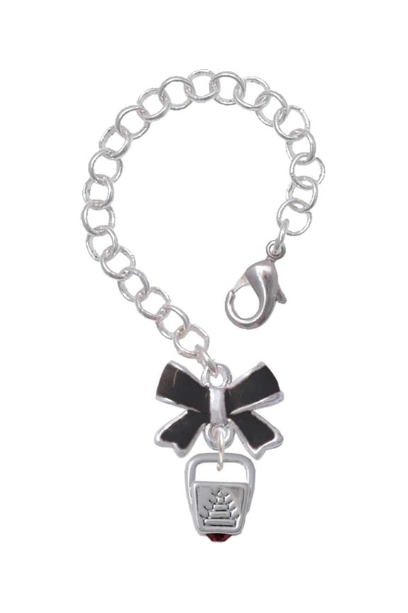 Silvertone Chinese Take Out Box with Crystal - Silvertone Black Bow Charm Accessory for Tumblers and Thermal Cups