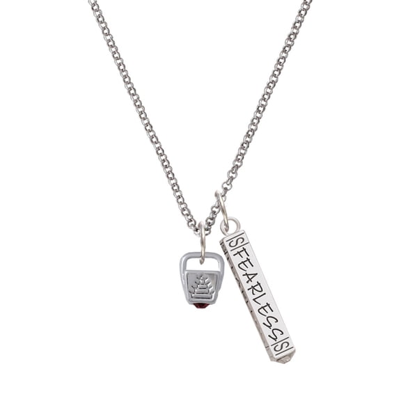 Delight Jewelry Silvertone Chinese Take Out Box with Crystal Silvertone Fearless Bar Charm Necklace, 23"