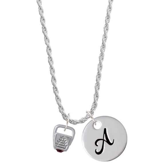 Delight Jewelry Silvertone Chinese Take Out Box with Crystal Silvertone Script Initial Disc - A - Charm Necklace, 20"+3"