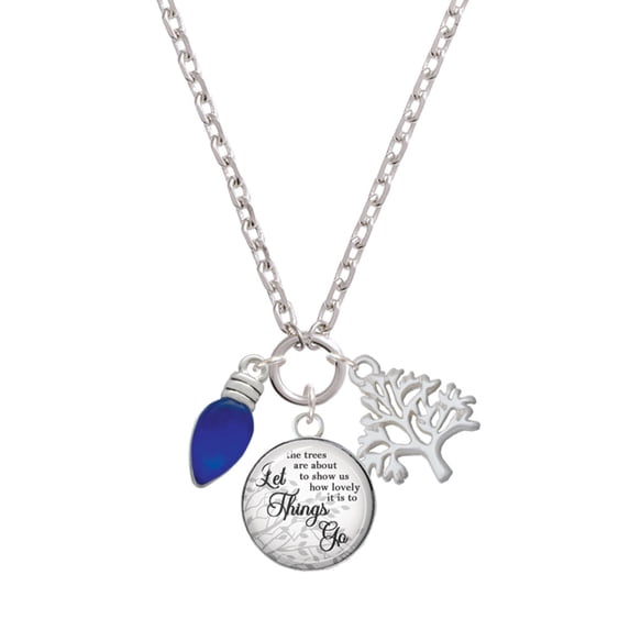 Delight Jewelry Silvertone Christmas Lights - Blue Resin Let Things Go Fall Zoey Charm Necklace, 28"