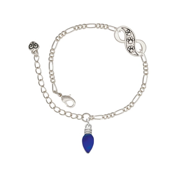 Delight Jewelry Silvertone Christmas Lights - Blue Resin Silver-tone Paw Infinity Link Chain Bracelet, 6"+2" Extender