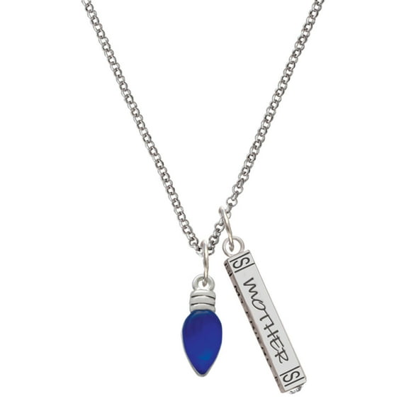 Delight Jewelry Silvertone Christmas Lights - Blue Resin Silvertone Mother Daughter Bar Charm Necklace, 23"