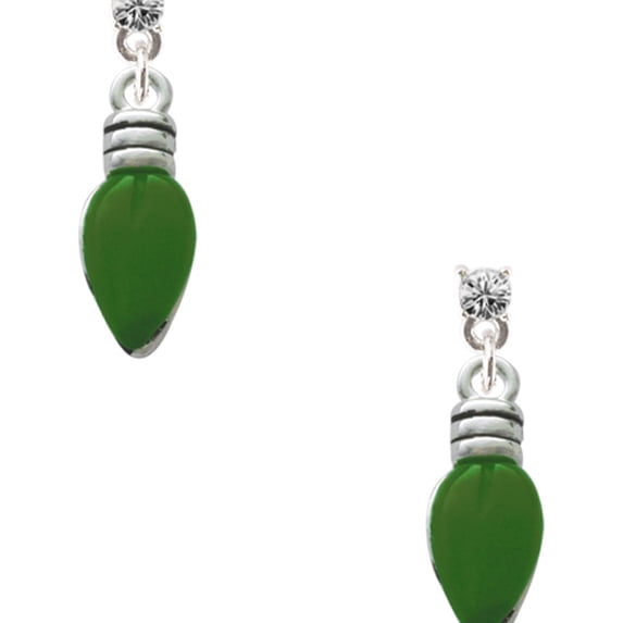 Delight Jewelry Silvertone Christmas Lights - Green Resin Clear Crystal Post Earrings
