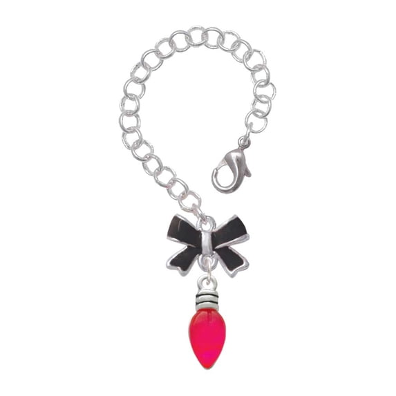 Delight Jewelry Silvertone Christmas Lights - Hot Pink Resin - Silvertone Black Bow Charm Accessory for Tumblers and Thermal Cups