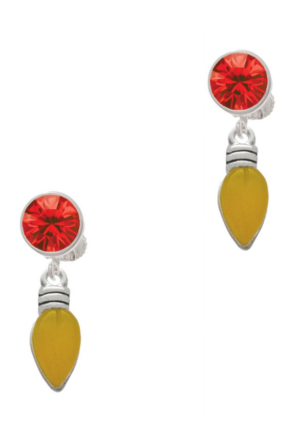 Silvertone Christmas Lights - Hot Yellow Resin Red Crystal Clip on Earrings