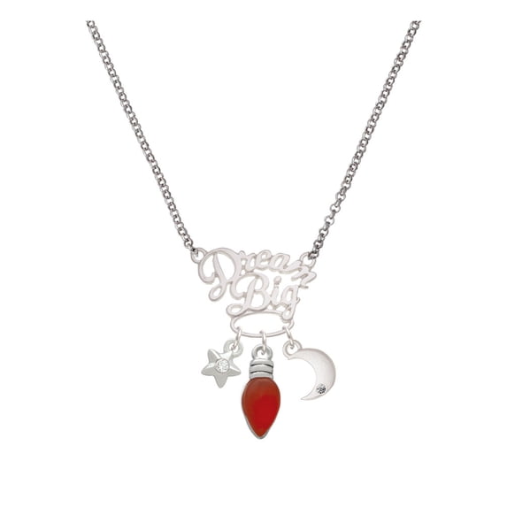 Delight Jewelry Silvertone Christmas Lights - Red Resin Silvertone Dream Big Pendant Necklace, 25"