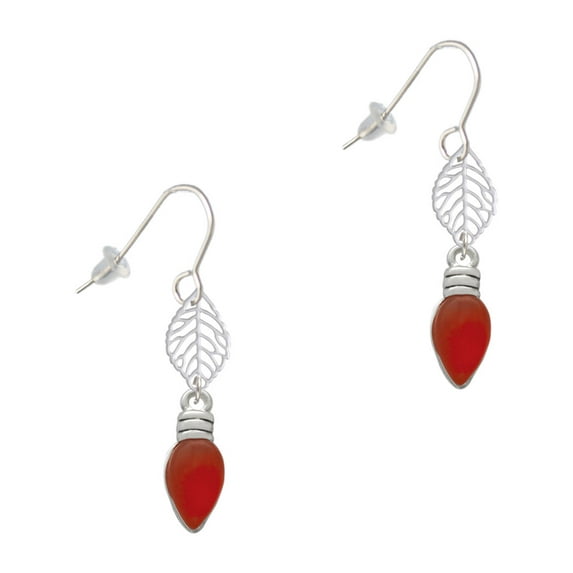 Delight Jewelry Silvertone Christmas Lights - Red Resin Silvertone Leaf French Earrings