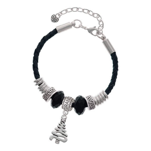 Delight Jewelry Silvertone Christmas Tree Zig Zag Granddaughter Celtic Knot Leather Bead Bracelet, 7"+2" Extender
