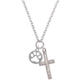 thumbnail image 1 of Delight Jewelry Silvertone Circle with Cut Out Paw Be Strong and Courageous Engraved Cross Zoey Necklace, 28", 1 of 4