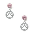 thumbnail image 1 of Delight Jewelry Silvertone Circle with Cut Out Paw Pink Crystal Clip on Earrings, 1 of 5