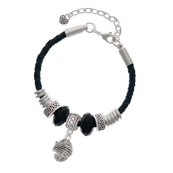 Delight Jewelry Silvertone Clam Spinner Godmother Celtic Knot Leather Bead Bracelet, 7"+2" Extender