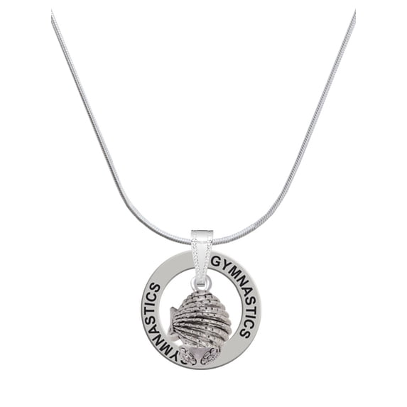 Delight Jewelry Silvertone Clam Spinner Gymnastics Ring Charm Necklace, 18"