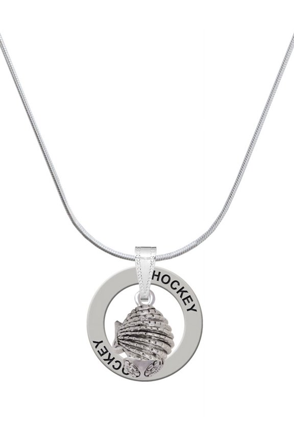 Silvertone Clam Spinner Hockey Ring Charm Necklace, 18"