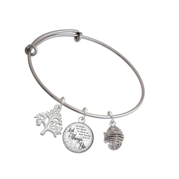 Delight Jewelry Silvertone Clam Spinner Silvertone Let Things Go Tree Charm Bangle Bracelet