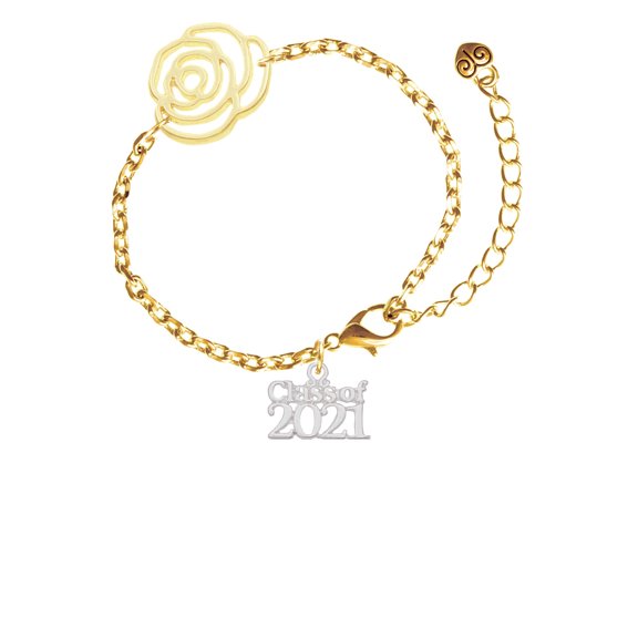 Delight Jewelry Silvertone Class of 2021 Gold-tone Flower Link Chain Bracelet, 6.75"+2" Extender