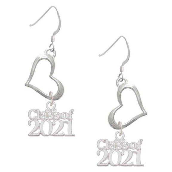 Delight Jewelry Silvertone Class of 2021 Open Heart French Earrings