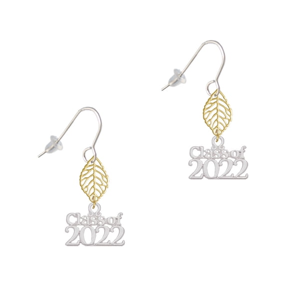 Delight Jewelry Silvertone Class of 2022 Goldtone Leaf French Earrings