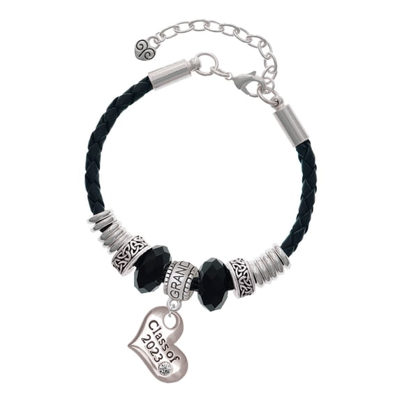 Delight Jewelry Silvertone Class of 2023 Heart Granddaughter Celtic Knot Leather Bead Bracelet, 7"+2" Extender