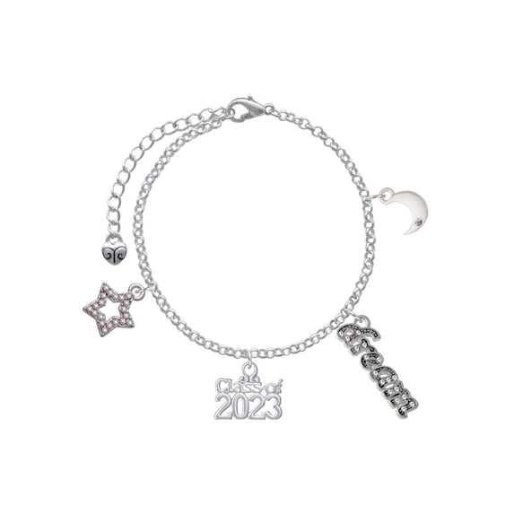 Delight Jewelry Silvertone Class of 2023 Silvertone Dream Big Charm Bracelet, 7.5+2" Extender