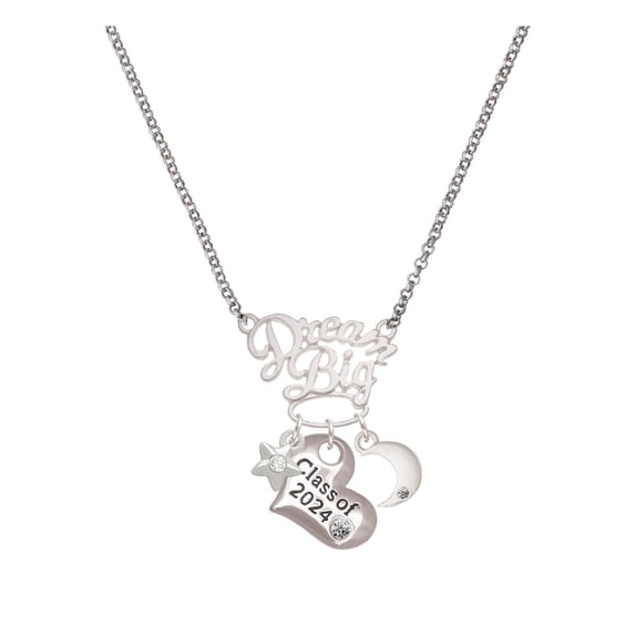 Delight Jewelry Silvertone Class of 2024 Heart Silvertone Dream Big Pendant Necklace, 25"