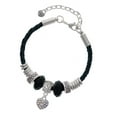 thumbnail image 1 of Delight Jewelry Silvertone Clear AB Crystal Heart Coach Celtic Knot Leather Bead Bracelet, 7"+2" Extender, 1 of 4