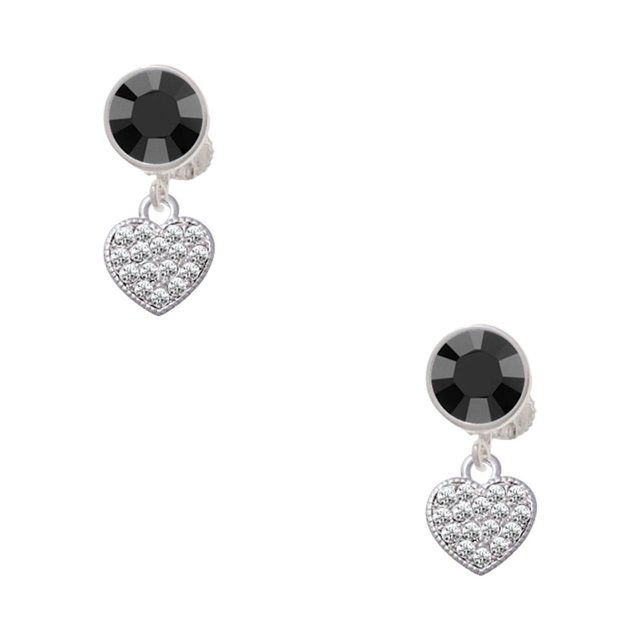 Delight Jewelry Silvertone Clear Crystal Heart Black Crystal Clip on