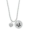 thumbnail image 1 of Delight Jewelry Silvertone Clear Crystal Heart Silvertone Script Initial Disc - U - Charm Necklace, 20"+3", 1 of 4