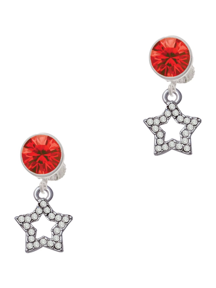 Delight Jewelry Silvertone Clear Crystal Lucky Star Red Crystal Clip on Earrings
