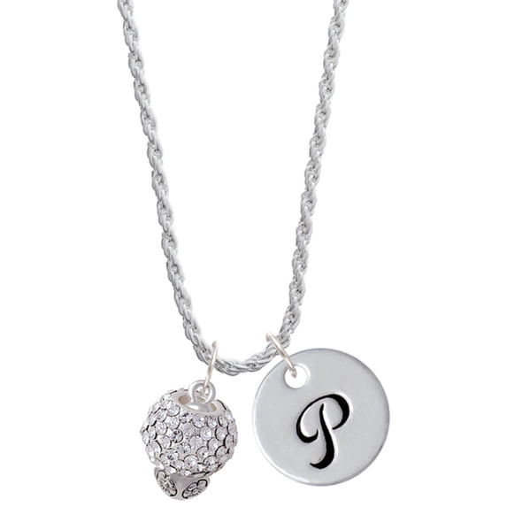 Delight Jewelry Silvertone Clear Crystal Sparkle Spinner Silvertone Script Initial Disc - P - Charm Necklace, 20"+3"