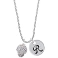 thumbnail image 1 of Delight Jewelry Silvertone Clear Crystal Sparkle Spinner Silvertone Script Initial Disc - R - Charm Necklace, 20"+3", 1 of 4