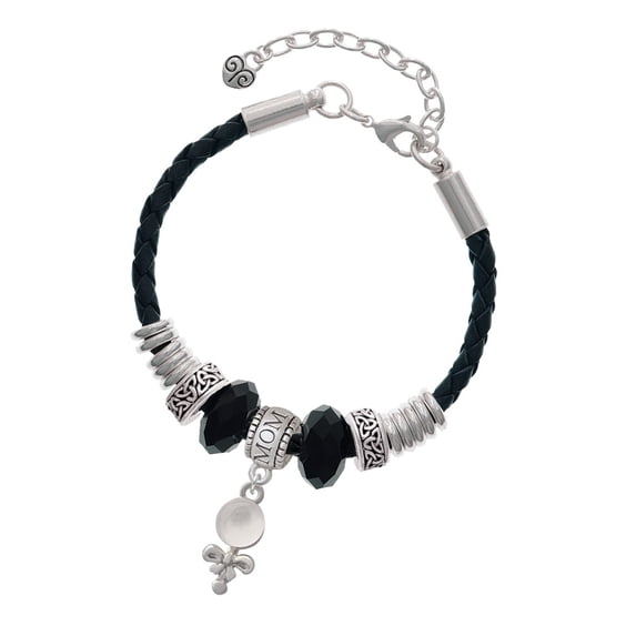 Delight Jewelry Silvertone Clear Frosted Baby Rattle Mom Celtic Knot Leather Bead Bracelet, 7"+2" Extender