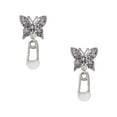 thumbnail image 1 of Delight Jewelry Silvertone Clear Frosted Baby Safety Pin Silvertone Antiqued Butterfly Post Earrings, 1 of 4