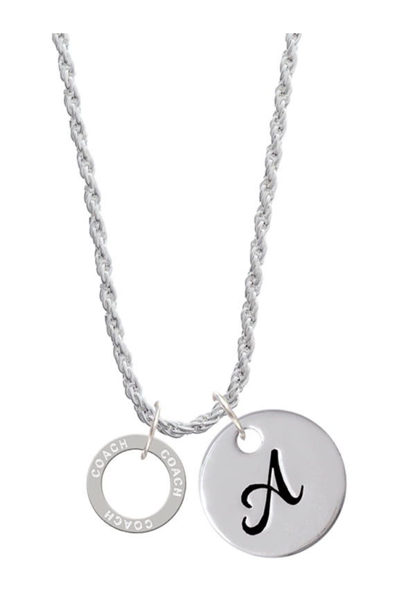 Silvertone Coach Eternity Ring Silvertone Script Initial Disc - A - Charm Necklace, 20"+3"