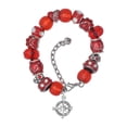 thumbnail image 1 of Delight Jewelry Silvertone Compass Red Paw Print Bead Bracelet, 7"+2", 1 of 4