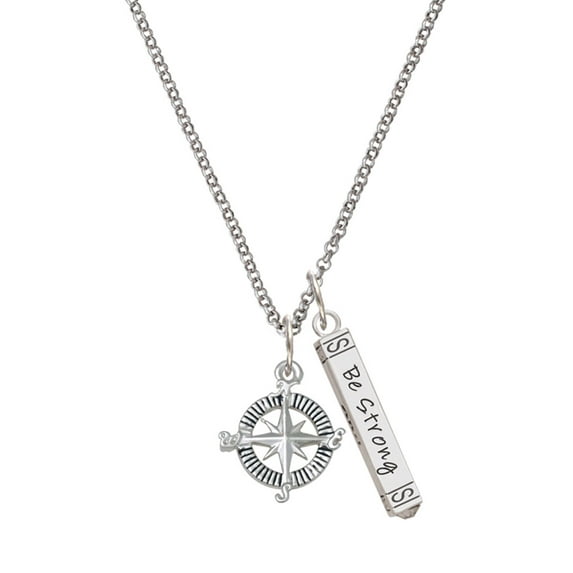 Delight Jewelry Silvertone Compass Silvertone Be Strong and Courageous Bar Charm Necklace, 23"