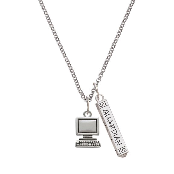 Delight Jewelry Silvertone Computer Silvertone Guardian Angel Bar Charm Necklace, 23"