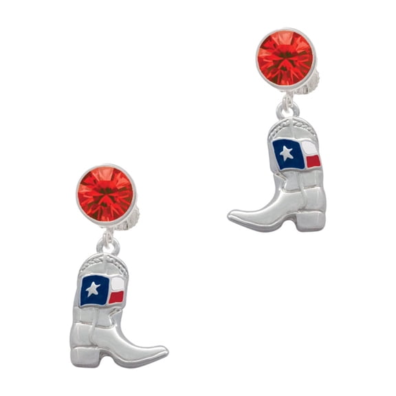 Delight Jewelry Silvertone Cowboy Boot with Texas Flag Red Crystal Clip on Earrings